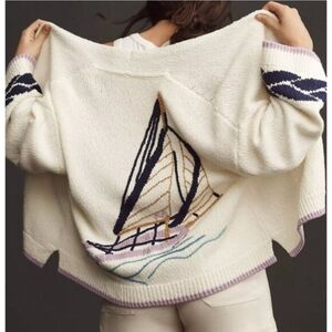 Anthropologie Maeve Maggie Sailboat Cardigan Sweater Lilac Women Size XS Small